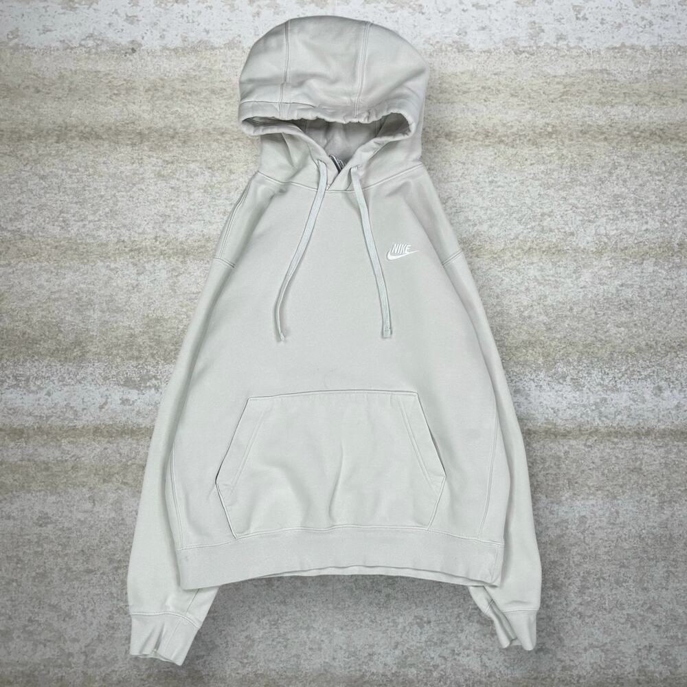 Vintage Y2K Nike Hoodie Mens M Cream Tan White Swoosh Cotton Pullover